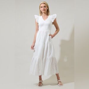 White Ruffle Maxi‎ Dress Tiered  Small NWT SUGARLIPS